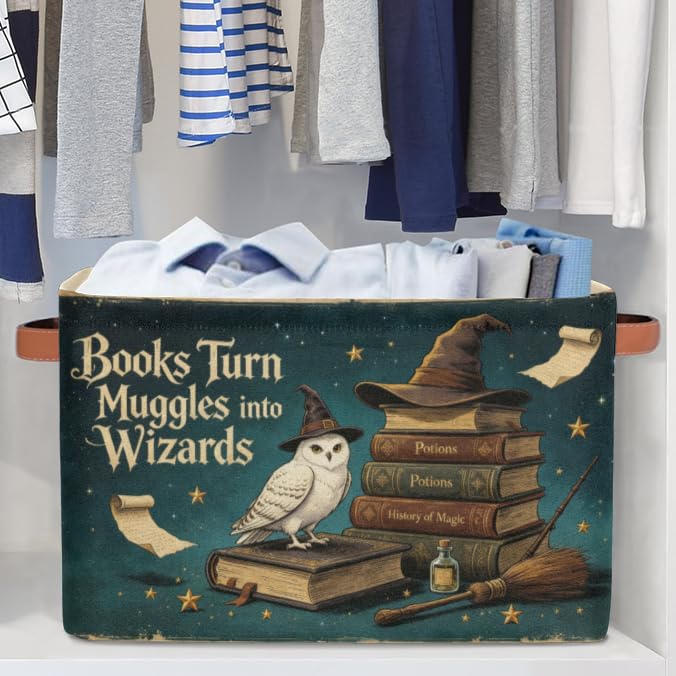 Image of Nursery Decor Baby Basket Large Blue Hat Wand Basket Owl Kid Gift Collapsible Book Shelf Clothes Rectangle Toy Bin 15 inchx11 inchx9.5 inch