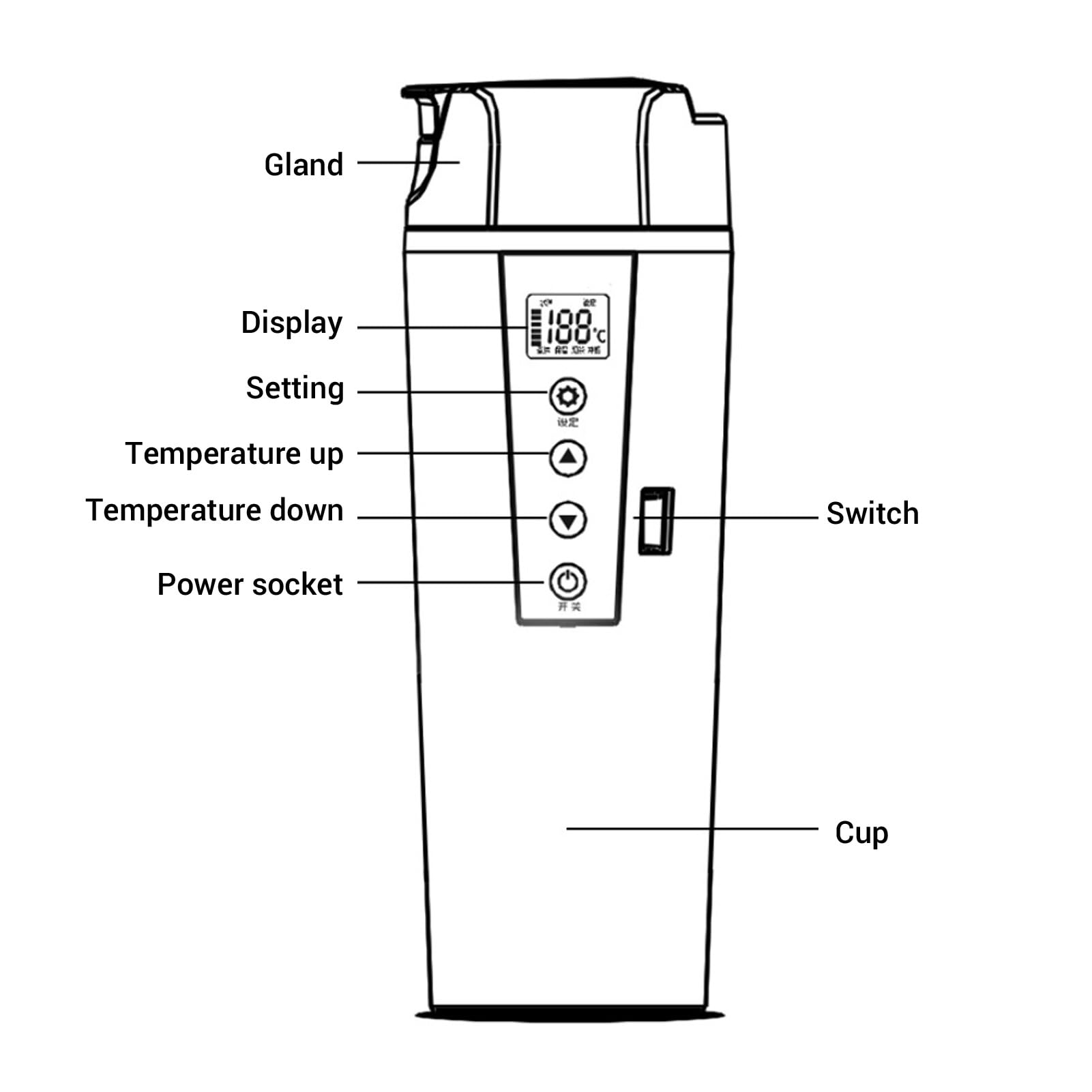 Bollitore per auto elettrico 12V Bollitore portatile per acqua con controllo intelligente della temperatura Tazza da viaggio riscaldata per caffè Tè Bevande calde nei veico