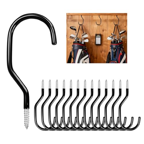 Heavy Duty Bike Storage Hooks for Garage, Wall and Ceiling Mount Bicycle Hangers, Large Screw-in Utility Hooks for Bikes, Cords, Garden Tools, and More (Black, 14 PCS)