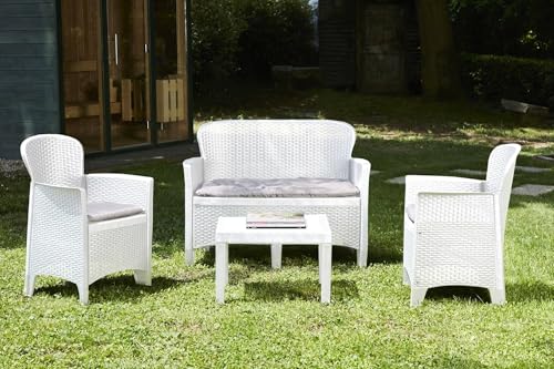 Dmora - Outdoor-Lounge-Set Ostuni, Gartengarnitur mit 2 Sesseln, 1...