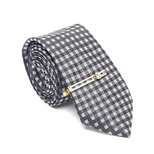 Image of LOUIS STITCH Mens Silk NeckTie Golden Tiepin Gift Combo Set With Pocket Square Cufflinks Brooch Tie Golden Tiepin (Suit Accessories) (Britain)