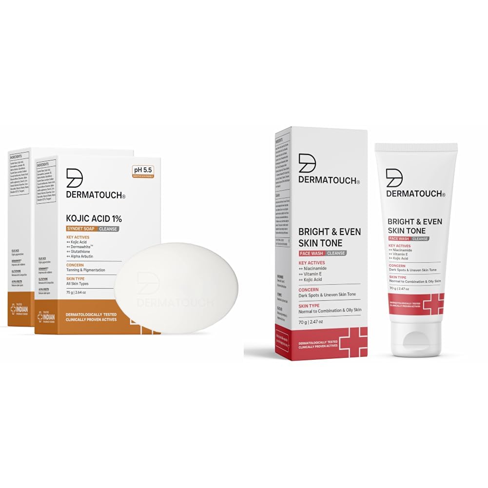 DERMATOUCH Kojic Acid 1% Soap with Glutathione & Alpha Arbutin & Bright & Even Tone Face Wash with Niacinamide, Vitamin E and Kojic Acid 70g-image-6