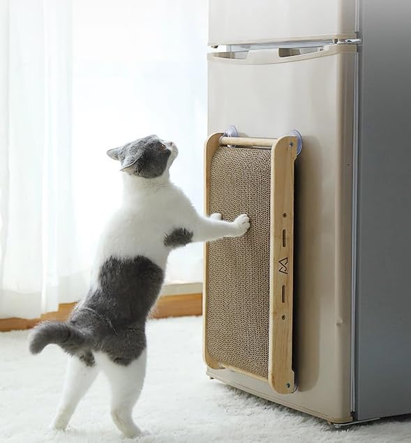 STazko Cat scratch board cardboard corrugated paper, vertical suction cups on furniture glass walls, wall protection, can be placed anywhere