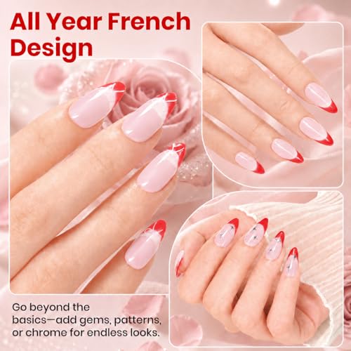 Image of Beetles French Gel Nail Polish Set, Dusky Rose Red Pink Manicure Kit with HEMA-Free Base Coat Top Long Lasting Soak Off UV LED Nail Art Set for Design Lovers