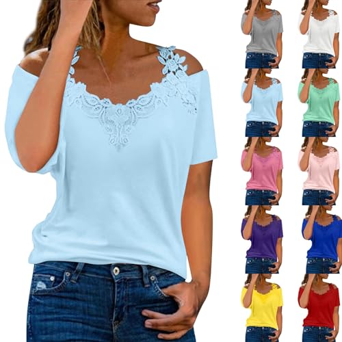 Lace Crochet Cold Shoulder Tops for Women Trendy Summer...