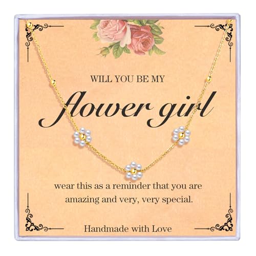 Flower Girl Necklace,Will You Be My Flower Girl Proposal Gifts,Flower Present for Wedding Bridal Shower Party Flower Jewelry Gifts