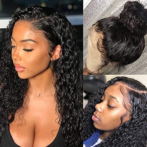 Water Wave Lace Front Wigs Human Hair 4x4 Lace Closure Wig Brazilian Virgin Human Hair Wigs for Black Women 150% Density Water Wave Lace Frontal Wigs Pre Plucked with Baby Hair Natural Color (20 inch)