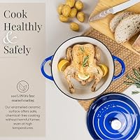 Nuovva Enamelled Cast Iron Dutch Oven Pot with Lid-6.4 Quart Non Stick Casserole Pot-Heavy Duty & Oven Safe up to 500° F for Bread Baking, Braising, Stews, Roasting - 28cm Dark Blue — image 5