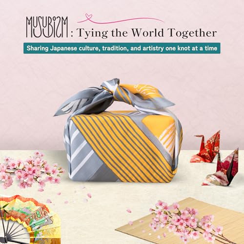 Musubism Furoshiki Wrapping Cloth - Large Eco Bag Reusable Gift Wrap, 100% Japanese Cotton, 100x100 cm, Versatile Fabric for Bento Box Wrapping, Gifts, Tapestry and Scarf (Shoji Moonlight)3