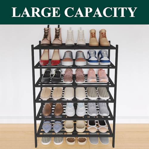 Image of Smiry Bamboo Shoe Rack, 5 Horizontal Slats, 6 Tier - 26.8 inch Wide, Black
