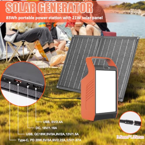 Takki 120W Peak Solar Generator with 21W Panel 83Wh Portable Power Station Solar Power Bank with 110V AC Outlet for Camping Home Use Outdoor Emergency Fan Laptop Hurricane - Image 3