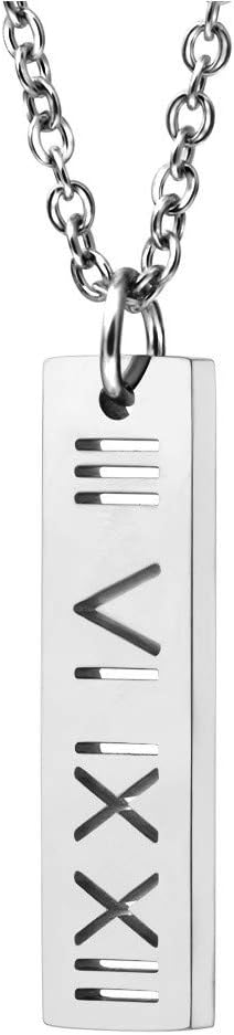 Personalized 925 Sterling Silver Vertical Roman Numeral Bar Necklace Custom Cut Out Date