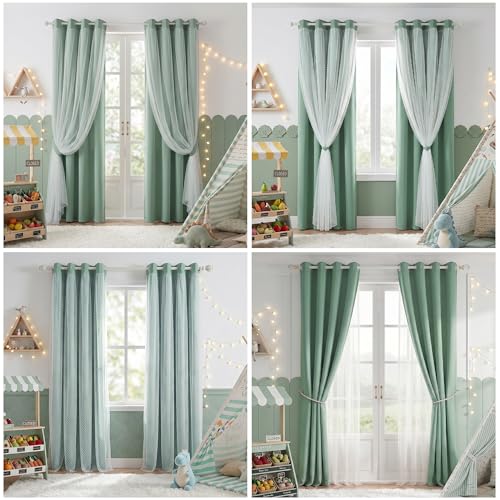 Image of MYSKY HOME Green Blackout Curtains for Kids Bedroom 95 Inches Long,2 Panels