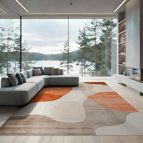ODIKA 9'x12' Washable High Traffic Area Rug, Radiant Boho Hallway Colorful Abstract with Orange Accents, Flatwoven Area Rugs for Living Room, Bedroom (Beige,9x12)