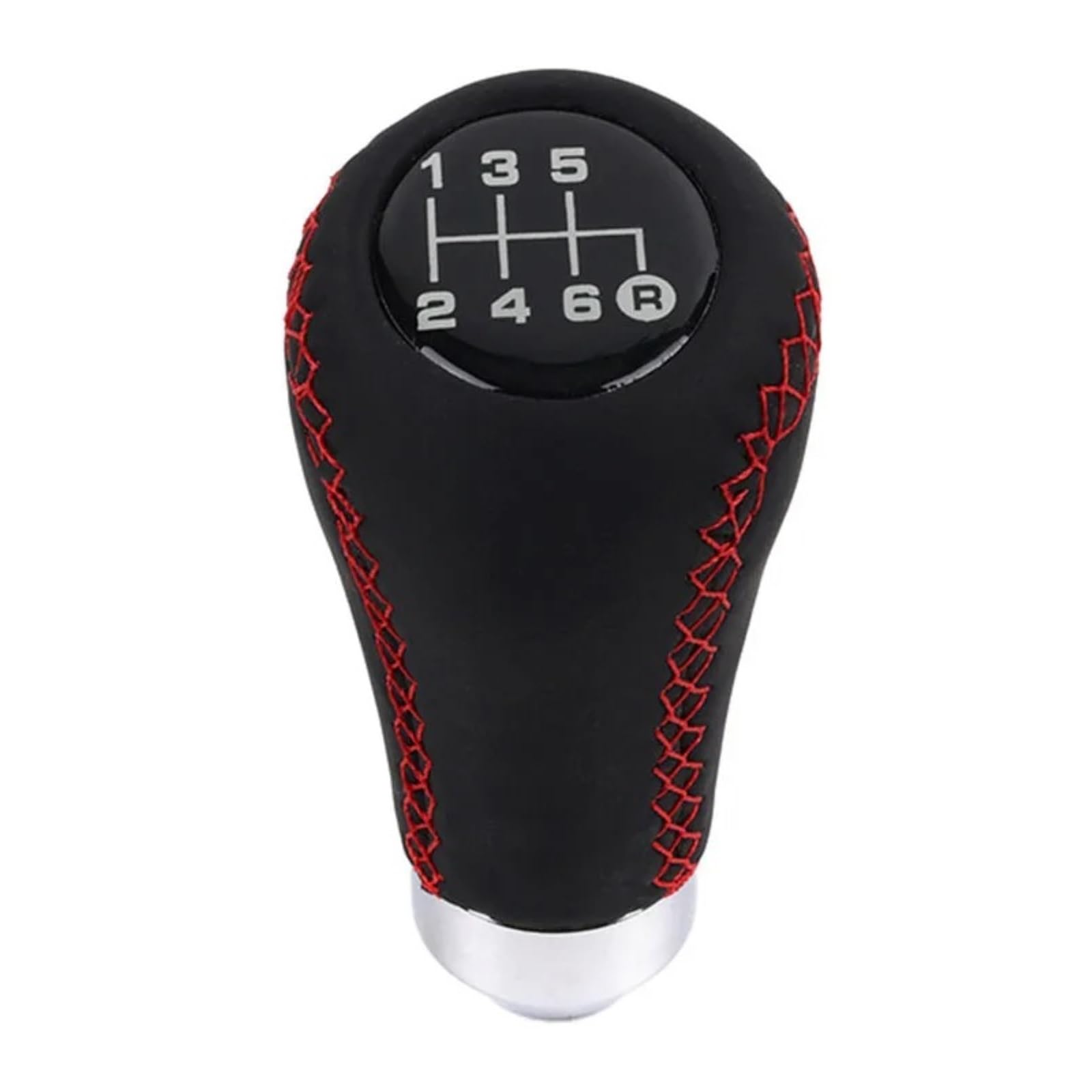 DWTNMEX Gear Shift Knob Universal Car Manual Gear Shift Knob Shifter Black Leather Stitch 5/6 Speed Transmission(Red line 6 Speed)