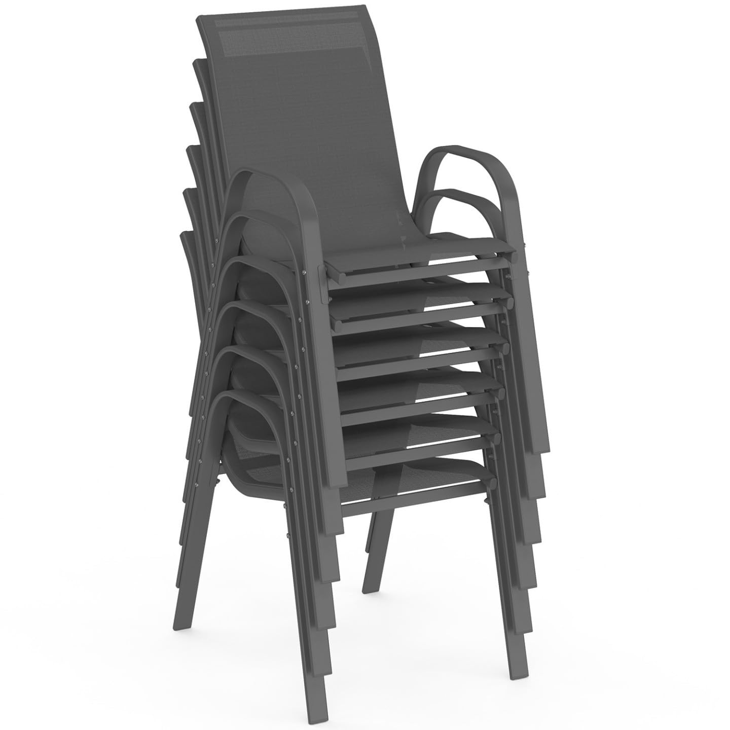 IDMarket - Conjunto de muebles de jardín Madrid - Mesa redonda de 120 cm y 6 sillas apilables - Gris antracita