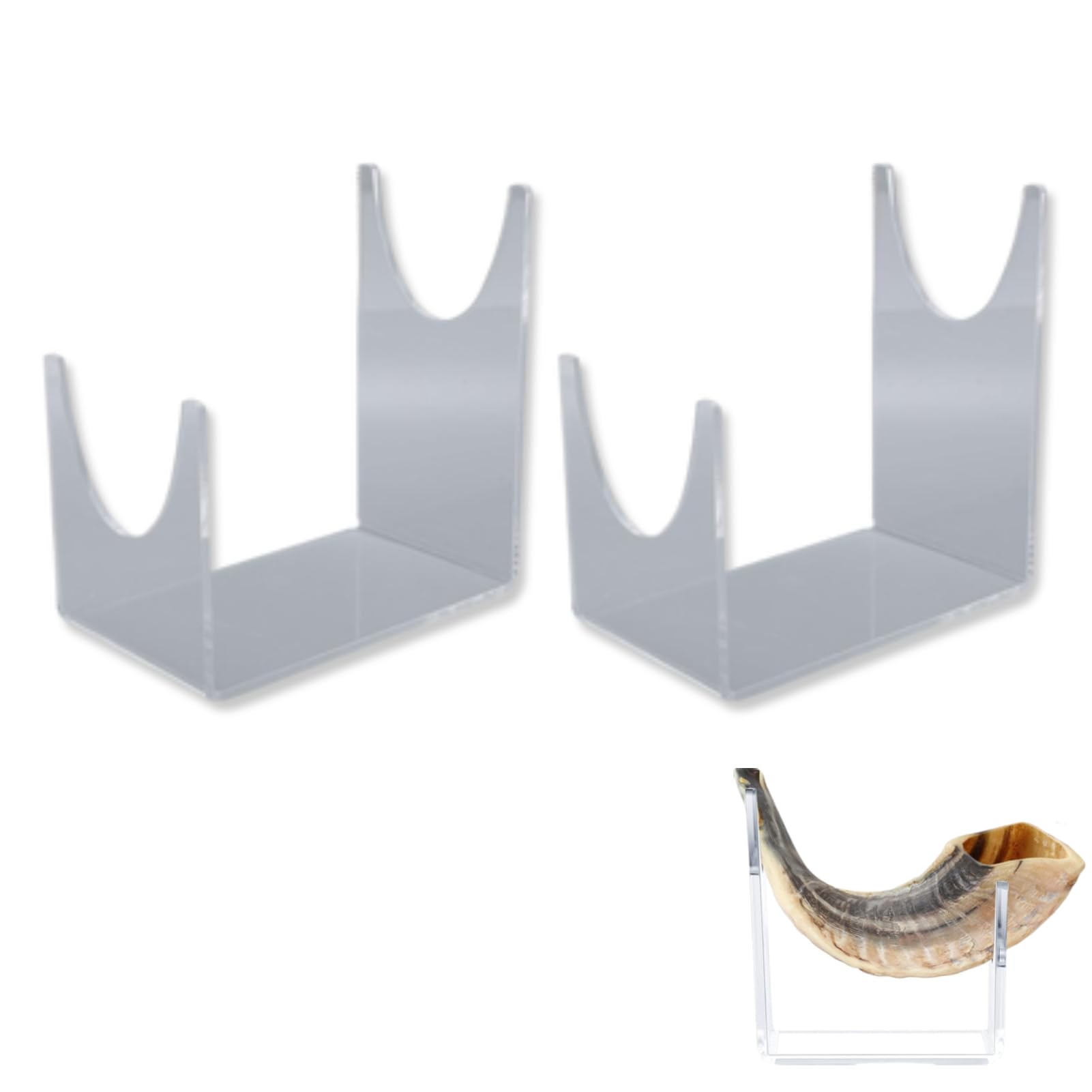 Cyrank 2PCS Acrylic Shofar Stand, Clear Shofar Display Stand Modern Transparent Horn Display Secure Support Structure for Home Office Decor