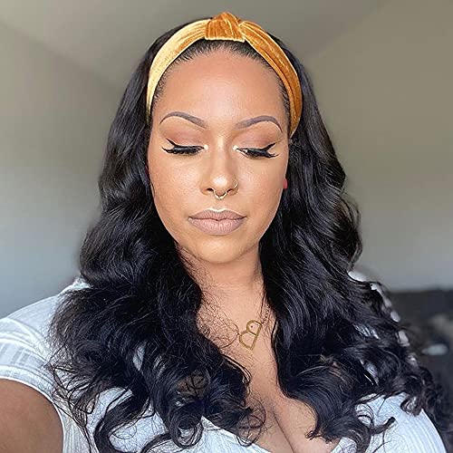 22 Inch Body Wave Headband Wig Human Hair 9A Headband Wigs Human Hair Body Wave 150% Density Headband Wigs Human Hair for Black Women Body Wave Human Hair Scarf Wig with Pre-Attached Headband Wigs