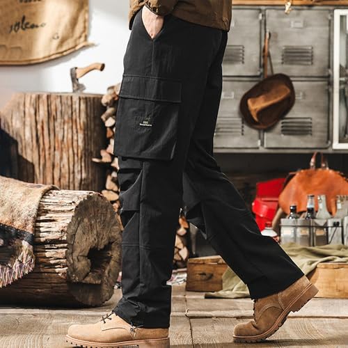 XYXIONGMAO Men's Black Casual Hip Hop Streetwear Loose Cargo Pants Multi-Pocket Sweatpants Pleated Techwear Joggers Overalls4