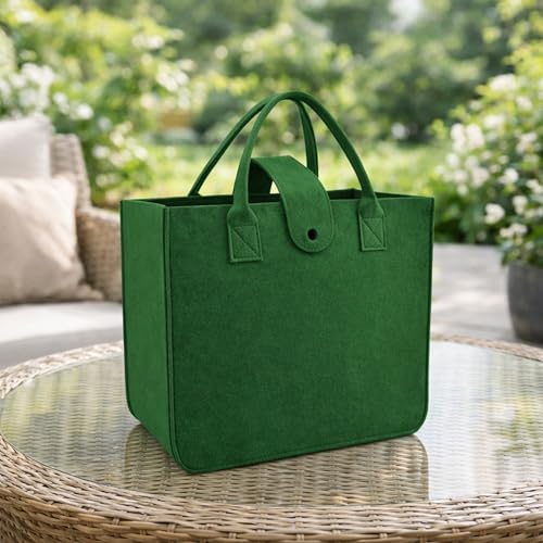 Image of Felt Fabric Reusable Shopping Bag with Handle & Button Closure for Grocery, School, Beach, Travel, Study, Gym, Gifts | Size - 30x34.5x17.8cm