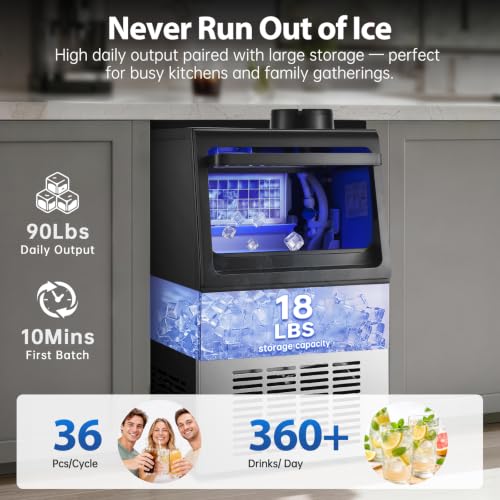 Image of 90lbs Commercial Ice Machine, 18lbs Storage for Bar and Kitchen