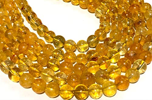 4 inch strand of natural citrine round shape smooth cut yellow color beads for DIY jewelry making- earring necklace bracelet.
