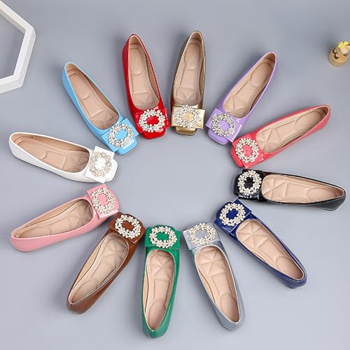 Womens Pearl Ballet Flats Closed Square Toe Slip On Dress Shoes Comfortable Work Walking Flats2