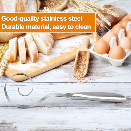Dough Whisk, Seamless Dough Whisk Stainless Steel Flour Whisk Dutch Bread Dough Blender Hook Danish Sourdough Whisk Manual Mixer for Dough Bread Cake Making Baking Wisking Tool Supplies - Image 4
