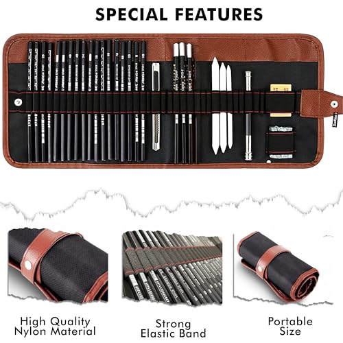 Image of DaKos Sketch Pencil Set - Drawing Pencil Set and Shading Pencil Set for Artists, with A5 Drawing Sketch Book, Perfect Sketching Kit of Charcoal Pencil and Shading Art (30 Pcs.)