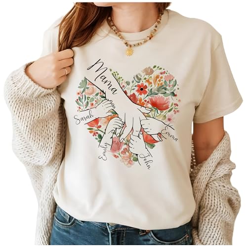 Custom Mama Shirt with Grandkid's Names, Personalized Mama Gifts for Women, Mama Tshirt Holding Kids' Hands, Mother's Day Grandma Shirt, Customized Mimi Shirt Nana Shirt Grandma Gigi Shirt Mom Shirt