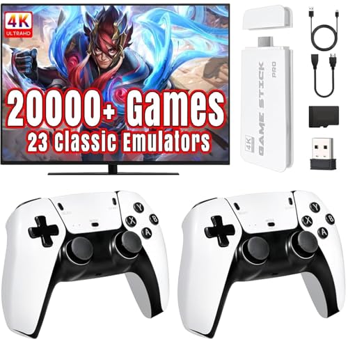 PZNETUE Retro Konsole Spielkonsole Game Stick, Retrolink 22000+ Spiele mit 2 Wireless Controller, Retro Konsole Plug & Play Game Stick TV HDMI, Geschenk für Erwachsene & Familien (EX-Edition)