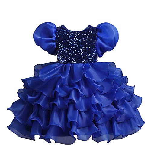 M MUNCASO Kleid Mädchen Pailletten Prinzessin Festliches Kleid Mädchen Puffärmel Party Blau Kinderkleider Hochzeit Kleider für Mädchen Ballkleider Festzug Prom Kleider für 3-12 Jahre