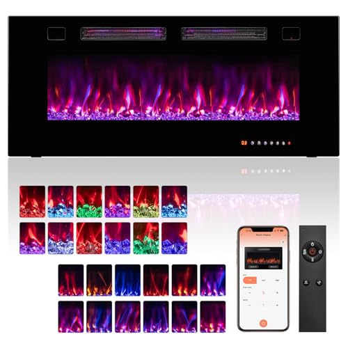 ORALNER 42” Smart WiFi App Controlled Electric Fireplace, Ultra Thin Linear Recessed & Wall Mounted Fireplace Heater with Adjustable Flame Color & Speed, Remote, 12 H Timer (42 INCHES)