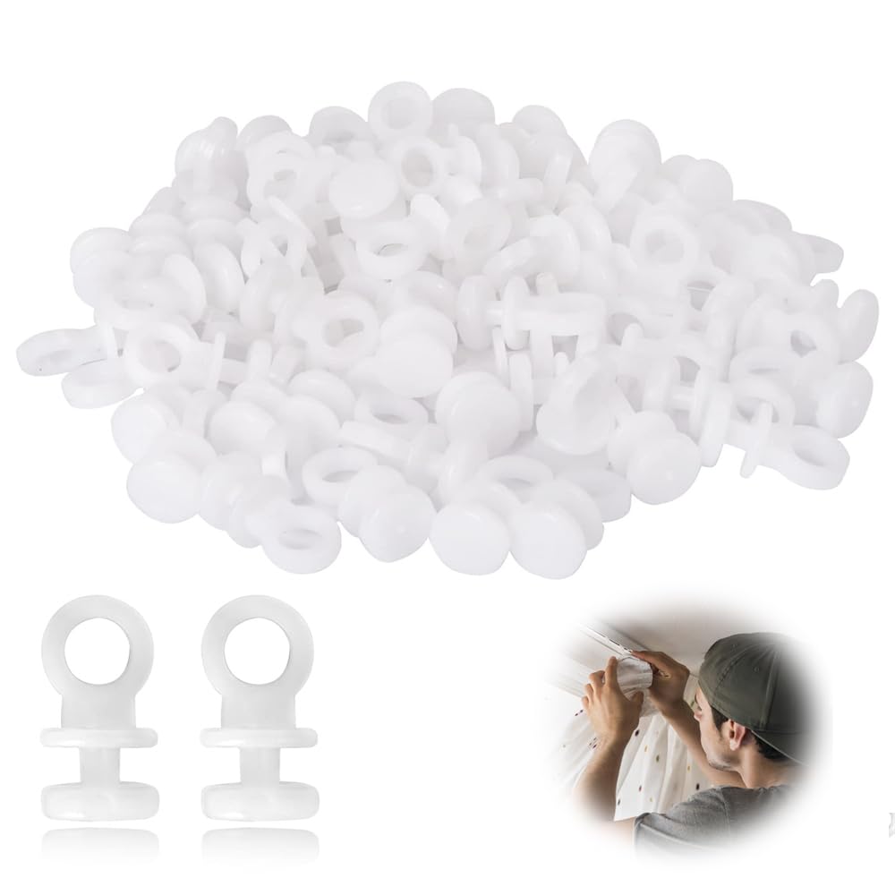 Azonee Curtain Track Gliders, 100Pcs Plastic White Curtain Hooks Effortless Gliding Curtain Rail Slider Hooks Rollers for Window Door Shower Curtains