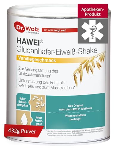 Dr. Wolz HAWEI Glucanhafer-Eiweiß-Shake 432g Kombination aus hochwertigem Eiweiß mit Beta-Glucan-Hafer aus Skandinavien das Original nach der HAWEI-Methode Geschmacksrichtung Vanille