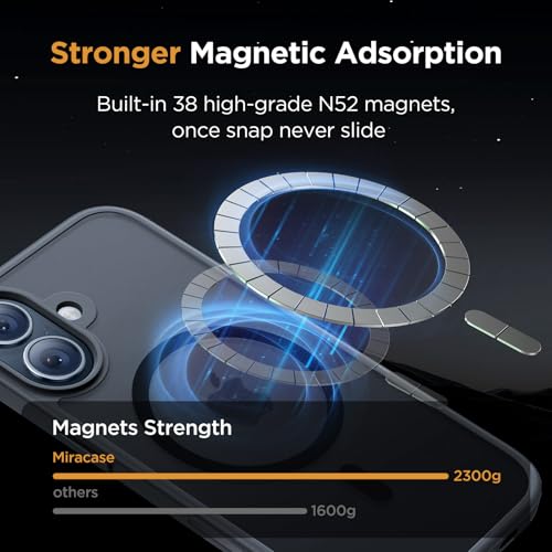 Image of Miracase Magnetic for iPhone 17 Case (Compatible with MagSafe) with Screen Protector Military-Grade Protection, Anti-Fingerprint Translucent Matte Phone Cover for iPhone 17 6.3 inch, Black