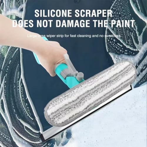 Image of Jumix Window Cleaning Tool for Home, 4-in-1 Scraper Brush Spray and Brush, Multifunction Window Cleaner Tool with Sprayer & Plush Glass Brush for Window Mirrors Ceramics Table