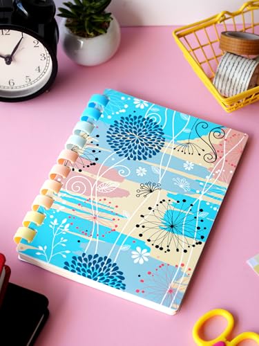 Image of DOODLE A5 Ruled Notebook Diary | Soft Ring Spiral Wiro for Comfortable Writing | 160 Pages, 80 GSM | Perfect for School, College & Office Use - Soft Blooms