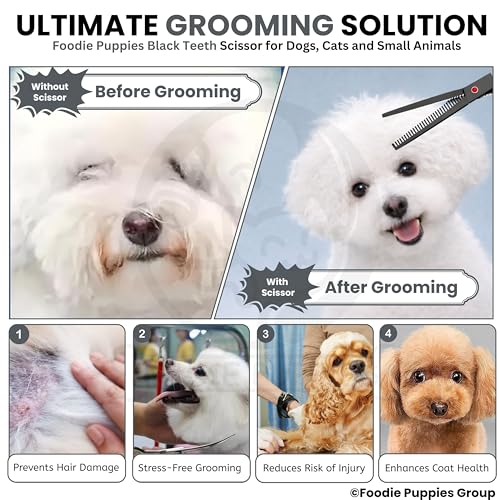 Image of Foodie Puppies Professional Dog Thinning Scissors with Teeth - Black Grooming Shears for Dogs & Cats | Stainless Steel, Smooth Cut, Ergonomic Handle for Salon & Home Pet Grooming Daily Use