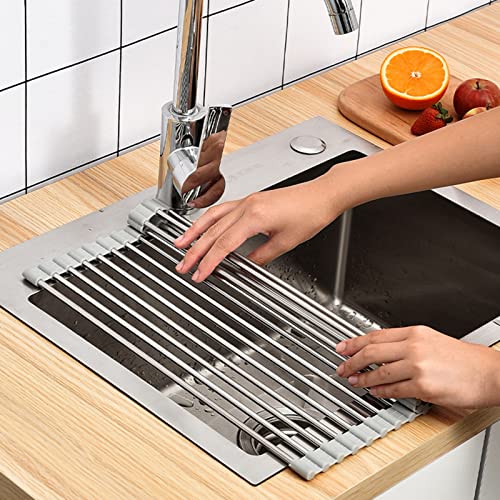 Escurreplatos de silicona enrollable para platos de frutas y verduras – Alfombrilla de fregadero de varios tamaños (52,5 x 40,5 cm) – Cocina plegable ahorra espacio fácil de limpiar
