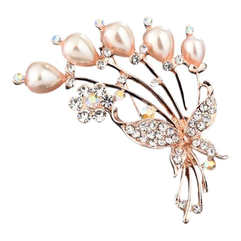 Rose Gold Pansy Flower with Pearl Bouquet Brooch Pin, Alloy, Modern Style, 3x3x2 Centimeters, Lobster Claw Clasp-image-14
