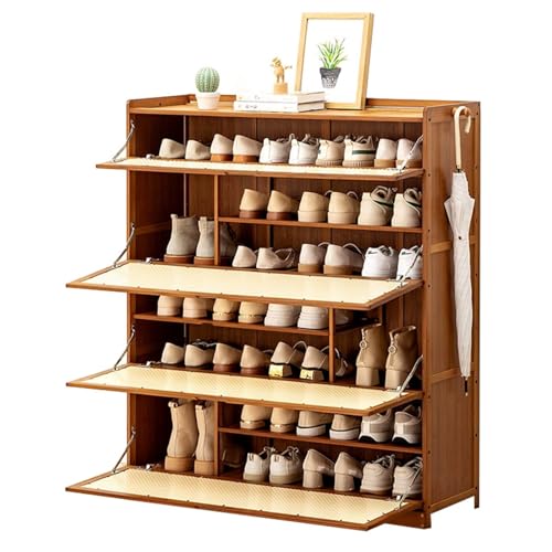 HJCKJSMEOU Zapatero – Armario de almacenamiento independiente de bambú con puertas abatibles, organizador de calzado retro para pasillo, entrada, muebles de sala de estar.