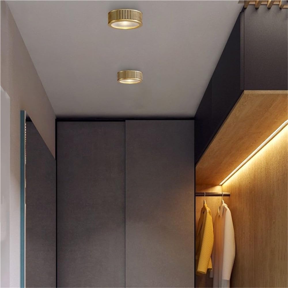 Vintage Massivmessing LED Deckenstrahler Flur Garderobe Einbauleuchte | Retro Kleine Deckenleuchte Aufbau Montage 4000K Natürliches Licht(7W,D12CM)