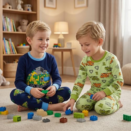 Image of DAUGHTER QUEEN Boys Pajamas 4 Pieces Long Set 100% Cotton Sleepwear Size 18 Months-12 Years