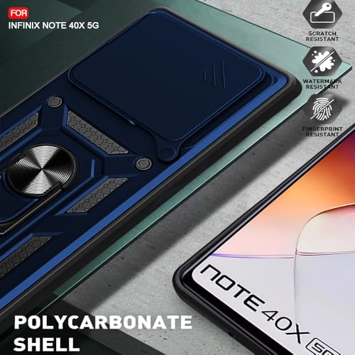 Image of AESTMO Tough Armor Infinix Note 40X 5G Bumper Back Case Cover | Ring Holder & Sliding Camera Shield Cover | 360 Degree Protection Back Case Cover for Infinix Note 40X 5G (Blue)