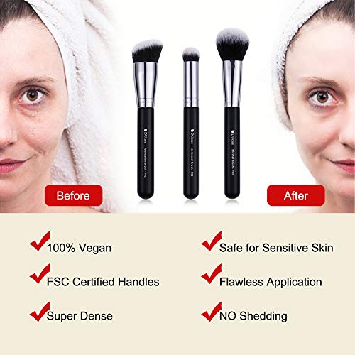 DUcare 3 pcs Face Makeup Brushes Set Necessary Professionally - Foundation, Concealer, Blusher Brush Kit Soft Dense Hair for Blending Liquid Cream Buffing Tapered Concealer Contour (black) - Image 7