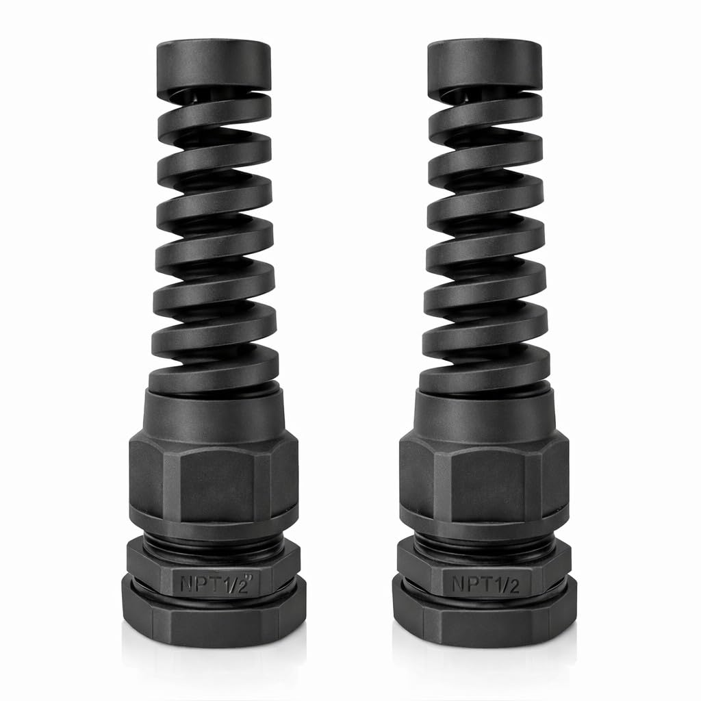 MGI SpeedWare 1/2" NPT Flexible Cable Gland, Spiral Pigtail Cord Grip Strain Relief (2-Pack)