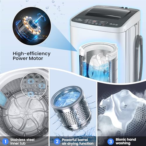 Nictemaw Portable Washing Machine, 20 lbs Capacity Full Automatic Portable Washer, 2.8Cu.ft Compact Washer Dryer Combo with 4 Wash Programs 4 Water Levels 3 Water Temp & Drain Pump for Home, RV, Dorm