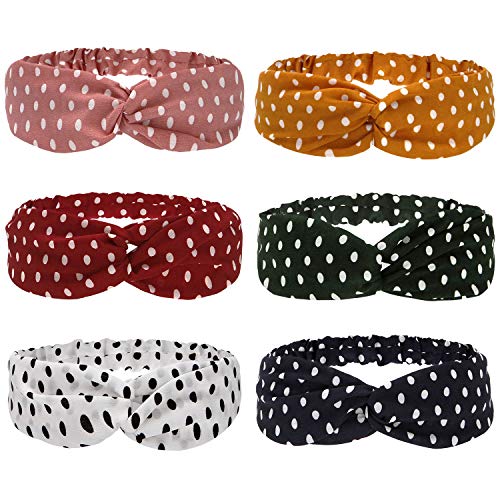 Folora 6pcs Multicolored Twisted Criss Cross Elastic Headbands Soft Chiffon Hair Bands for Women Girls
