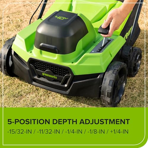 Image of Greenworks 40V 15-Inch 2-in-1 Dethatcher & Scarifier, 5.0Ah Battery & Rapid Charger Included, Brushless Motor, 5-Position Depth Adjustment